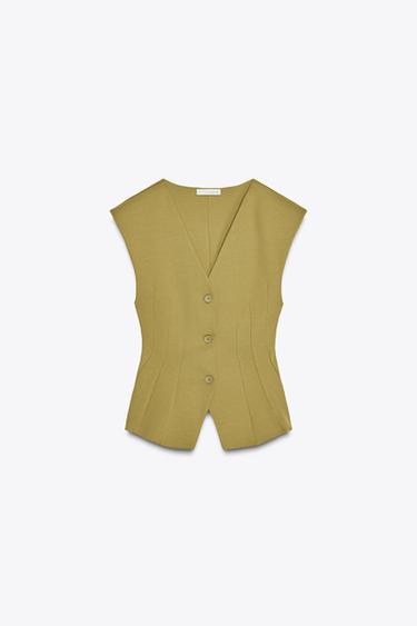 INTERLOCK SLEEVELESS TOP - Oil by Zara