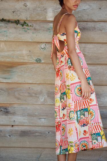VESTIDO MIDI ESTAMPADO PATCHWORK CON LINO - Multicolor de Zara