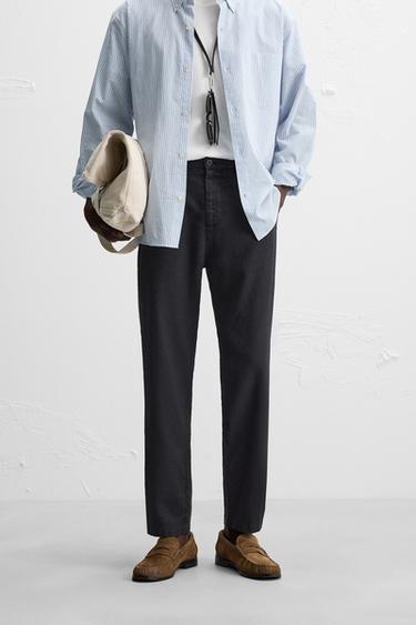 LINEN/COTTON TROUSERS - Navy blue by Zara