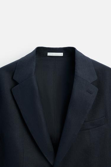 100% LINEN SUIT BLAZER - Navy blue by Zara - Image 8