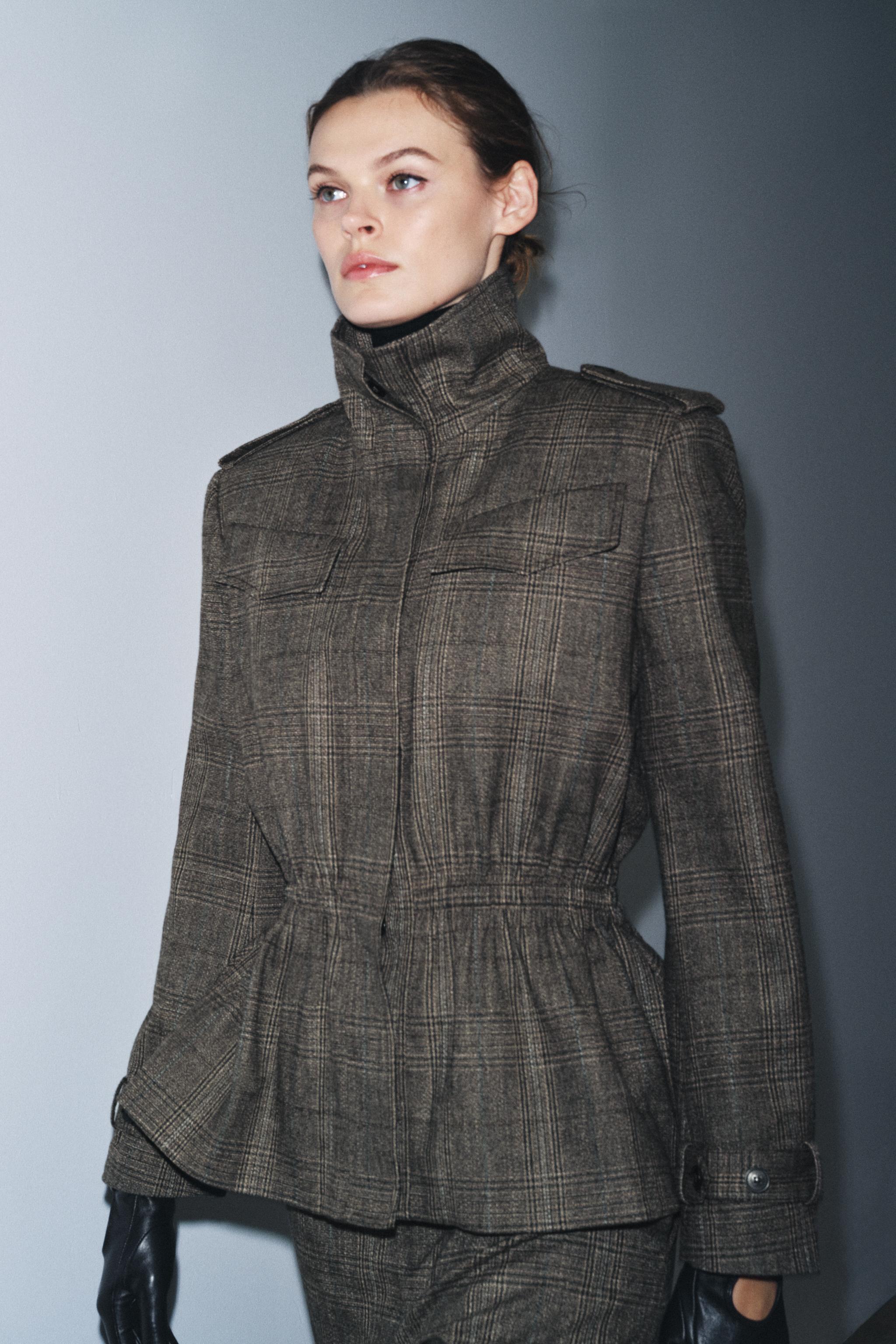 PLAID PEPLUM WOOL BLEND JACKET ZW COLLECTION