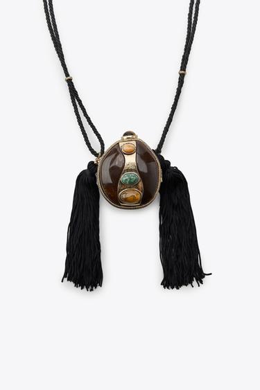 Zara CORD AND STONE BOX NECKLACE - Golden