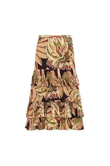FALDA ESTAMPADA VOLANTES CON LINO