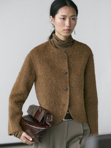 Zara Alpaca and wool knit cardigan with brushed finish - Olive green