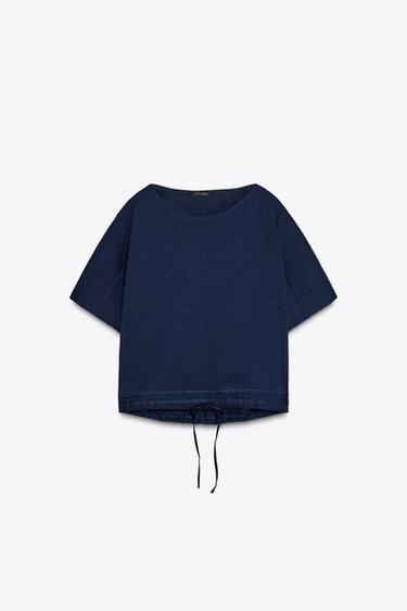 MAGLIETTA IN COTONE ARRICCIATA - Blu Marino di Zara