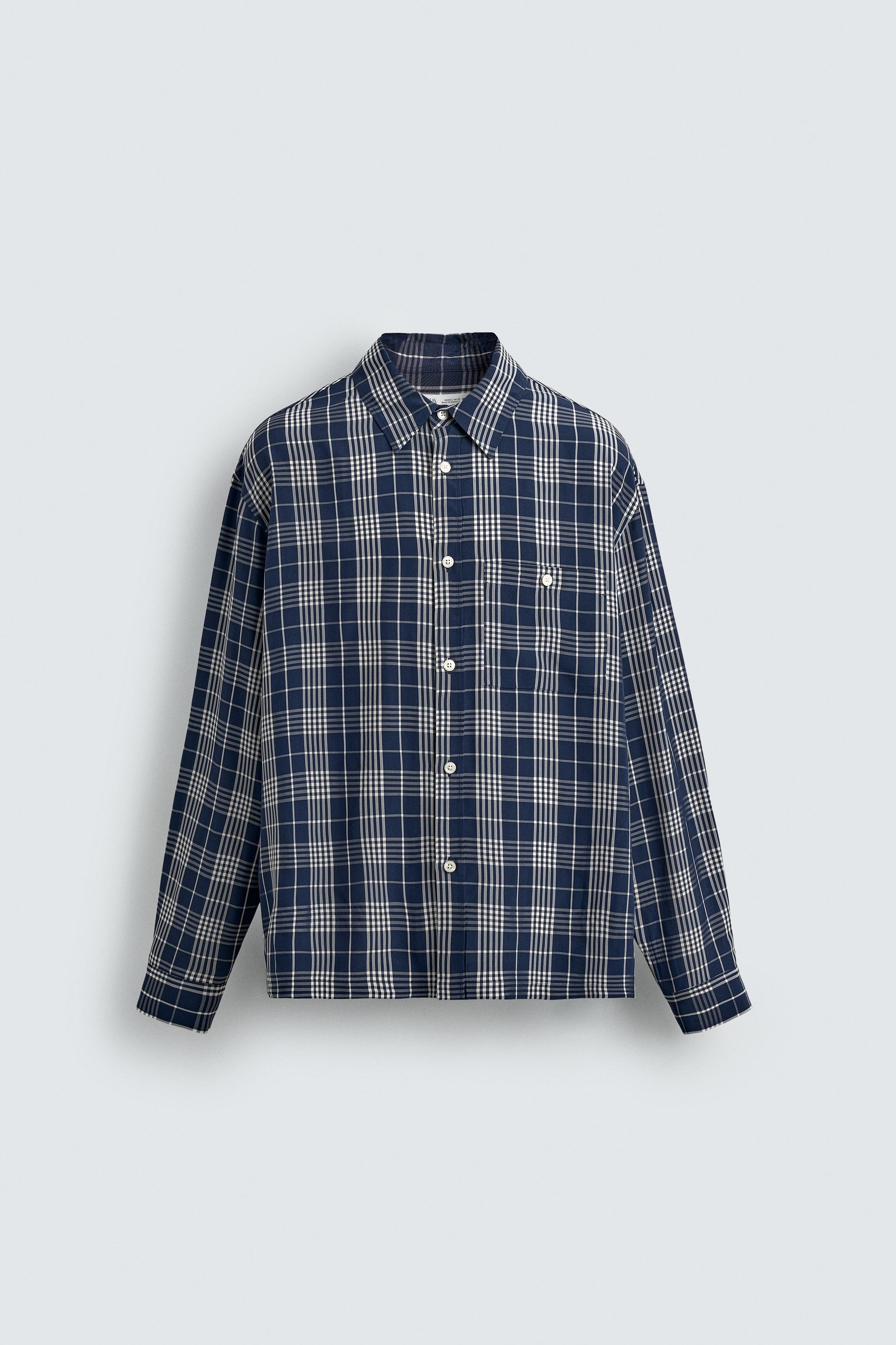 FLOWING CHECK SHIRT — Navy / White