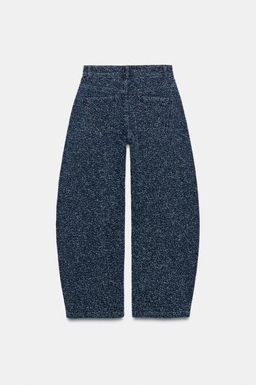 Zara ZW COLLECTION TEXTURED MID-RISE WIDE LEG JEANS - Light blue