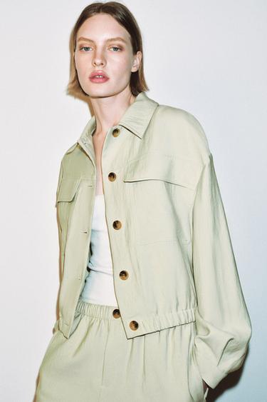 VESTE COURTE À POCHES ET RABAT - Vert d'eau de Zara - Image 2