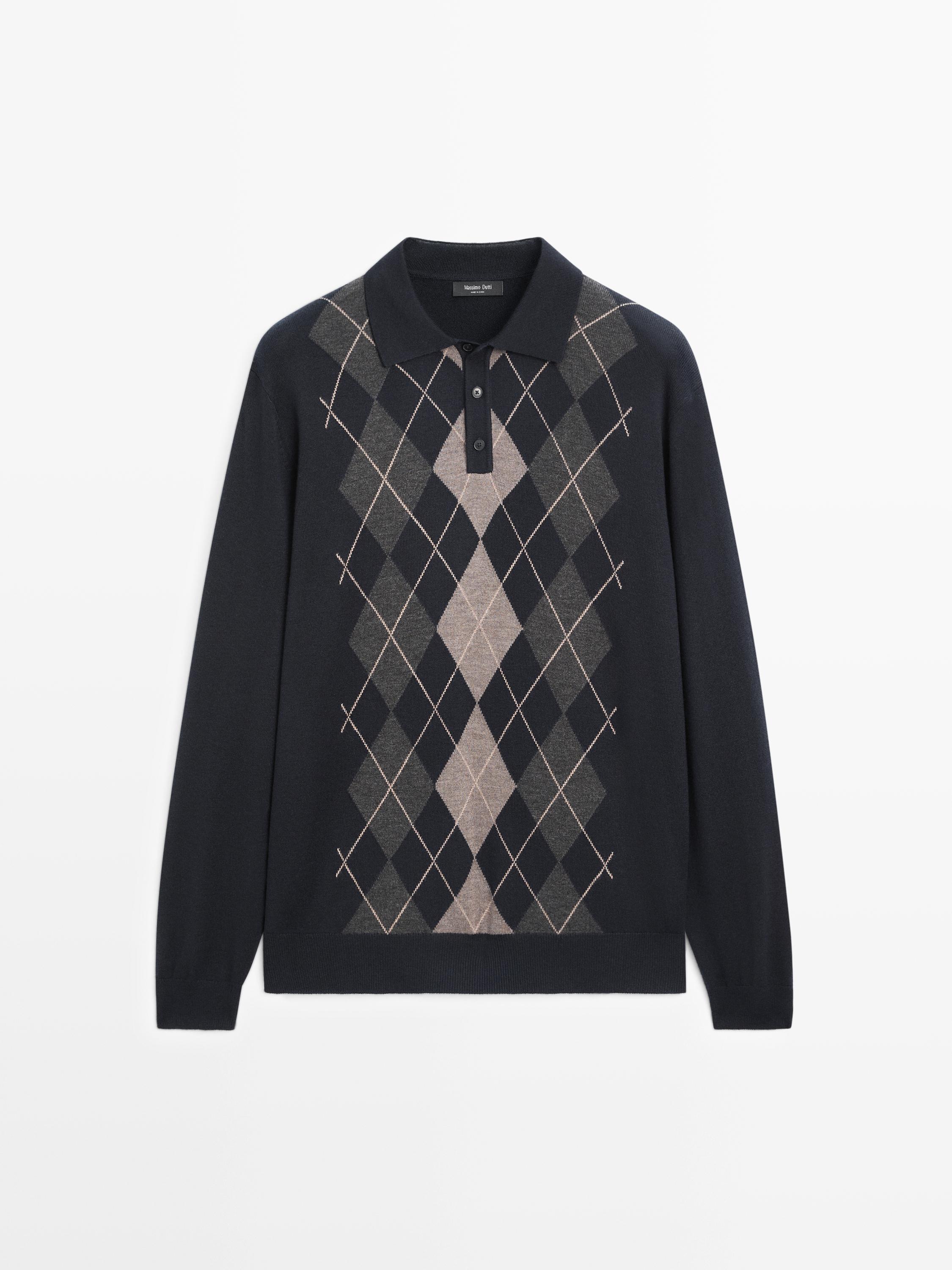 Knit sweater with argyle detailing