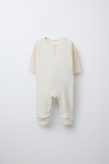 Zara 0-18 MONTHS/ MERINO WOOL BLEND ONE PIECE PAJAMAS - Ecru