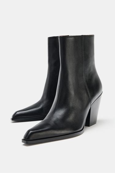 LEATHER COWBOY ANKLE BOOTS - Black by Zara