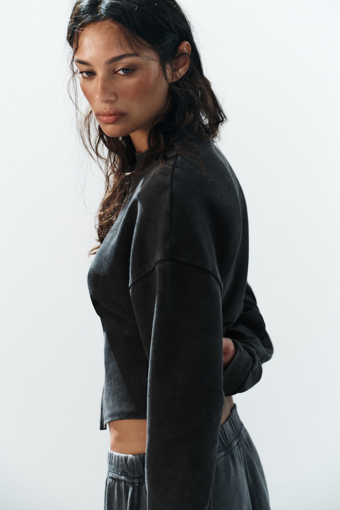Женская толстовка Zara Washed Effect Corset Zipper, цвет: Тёмный серый — фото 3