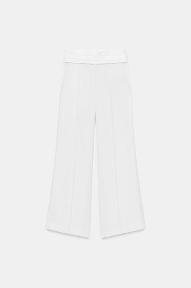 HOSE MIT BINDEGÜRTEL AUS LEINEN ZW COLLECTION - Weiß von Zara