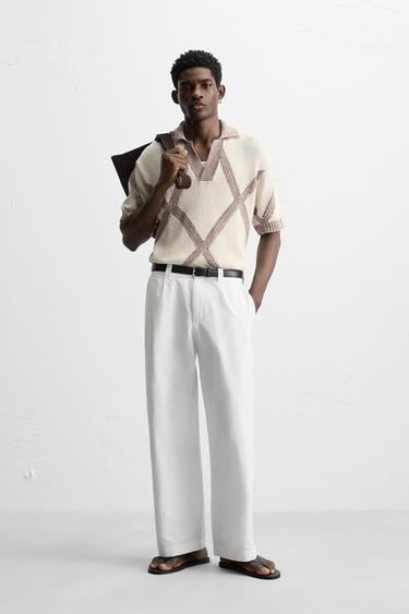 RHOMBUS JACQUARD KNIT POLO SHIRT - Brown / Taupe by Zara - Image 0