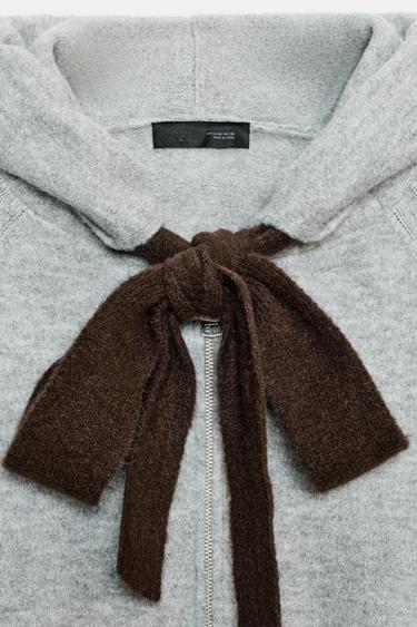 VESTE À CAPUCHE EN MAILLE AVEC CORDON - Gris moyen de Zara - Image 6