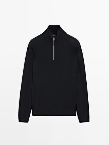 Pull en maille à col camionneur zippé - Bleu marine de Zara - Image 0