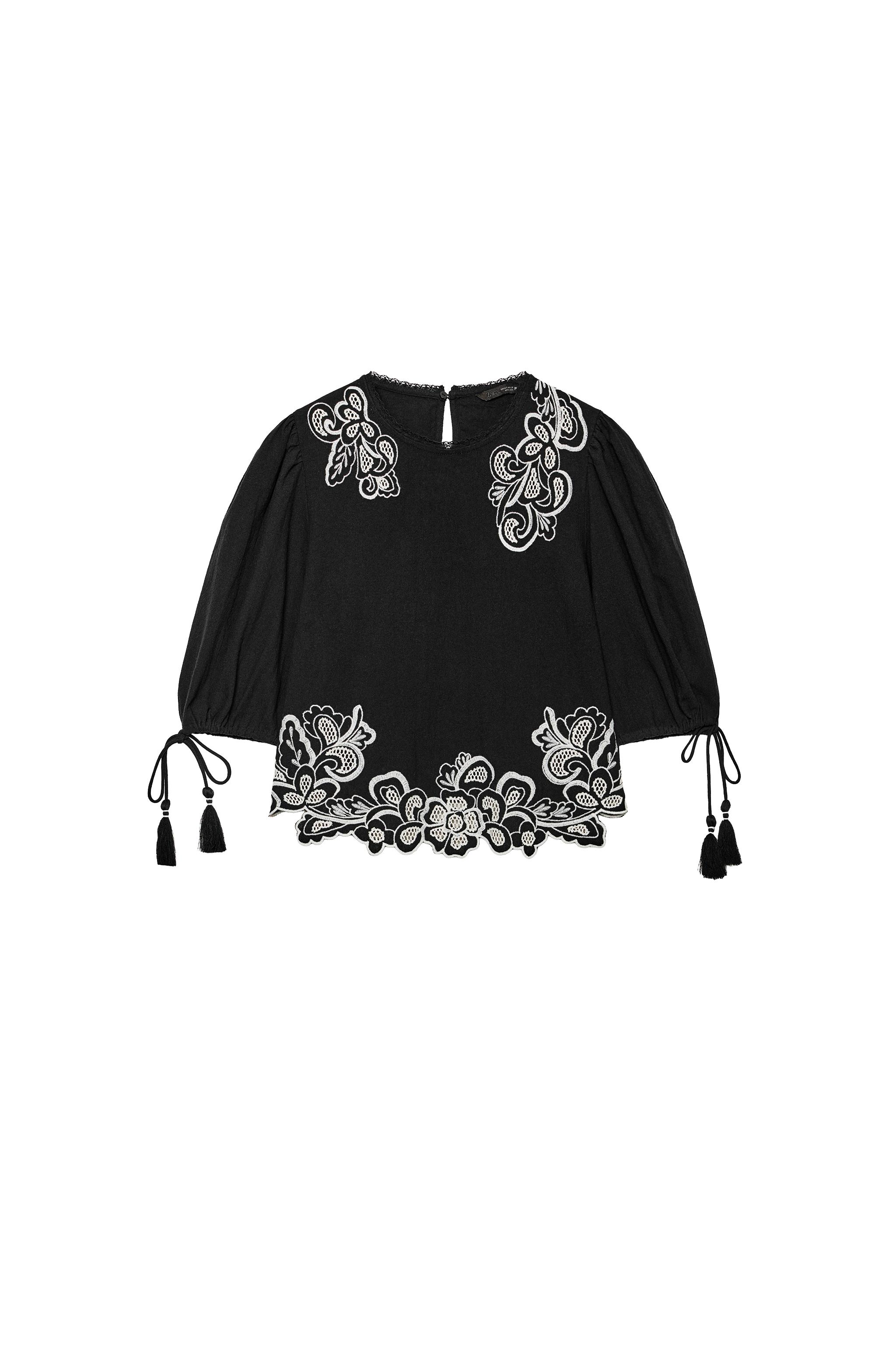 シャツ/ブラウス(長袖/七分) ameri  LADY EMBROIDERY PUFF BLOUSE Daria French Cuff Silk Blouse - Pewter