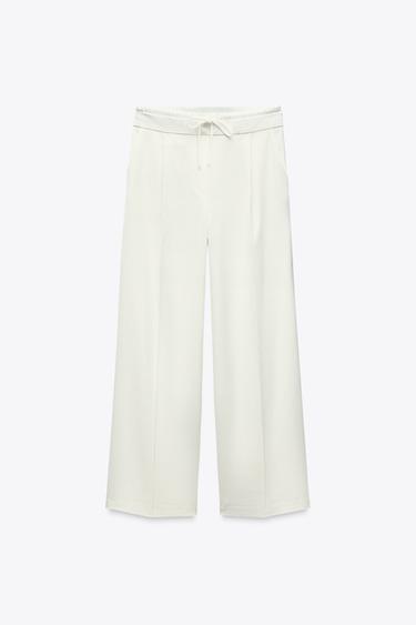WIDE-LEGパンツ ダブルウエストバンドオフホワイトZaraのWIDE-LEGパンツ ダブルウエストバンド - オフホワイト 