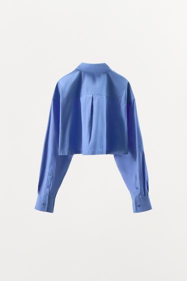 CHEMISE COURTE EN POPELINE - Bleu indigo de Zara - Image 6