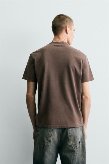 WASHED PRINTED KNIT T-SHIRT - Brown by Zara - Image 2