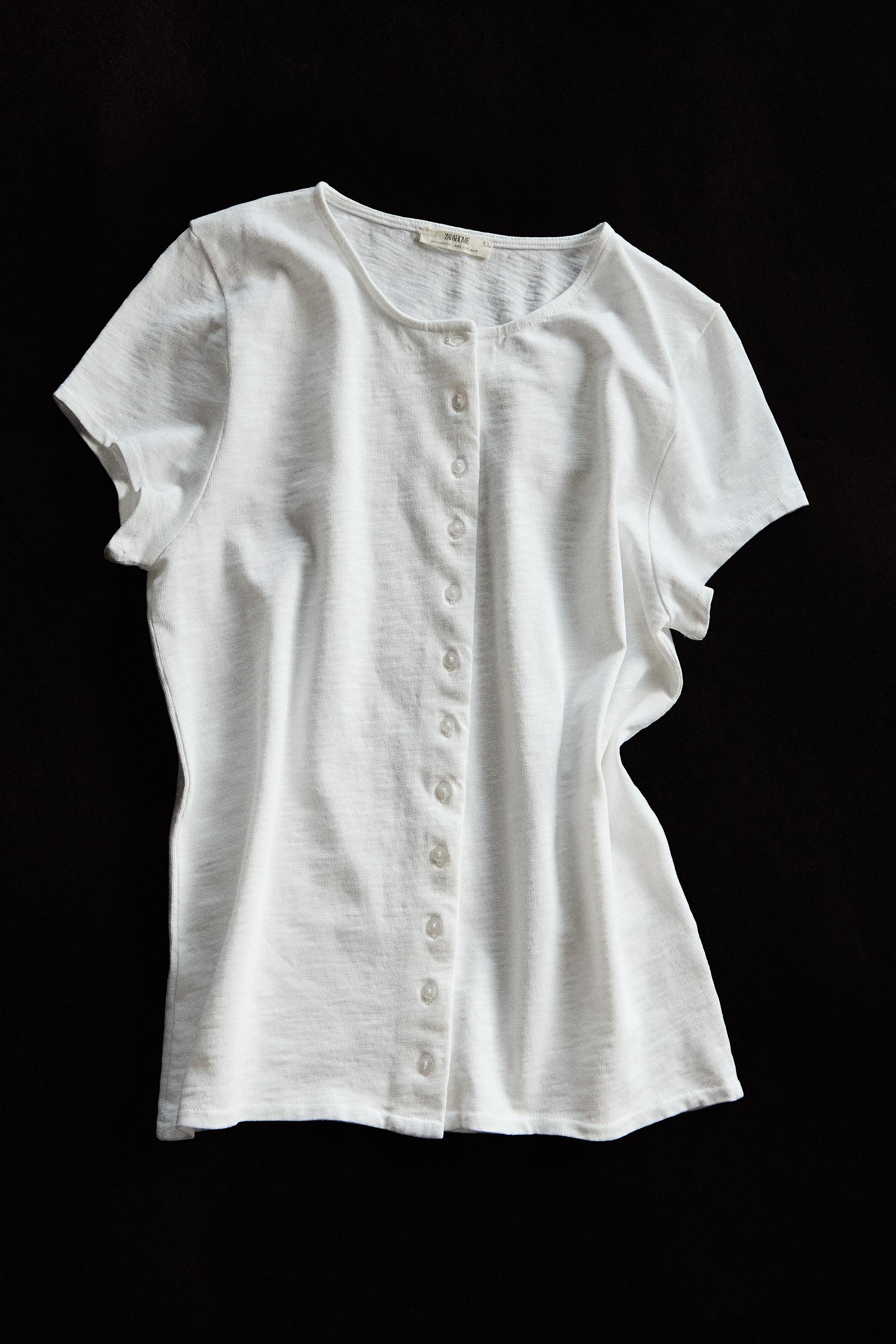COTTON BUTTON-UP T-SHIRT
