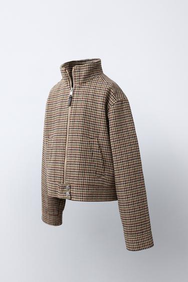 CAZADORA ESTAMPADA PATO DE GALLO - Marrón claro de Zara