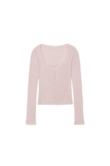 Zara 拼接蕾絲上衣夾克 - 斑紋粉紅色