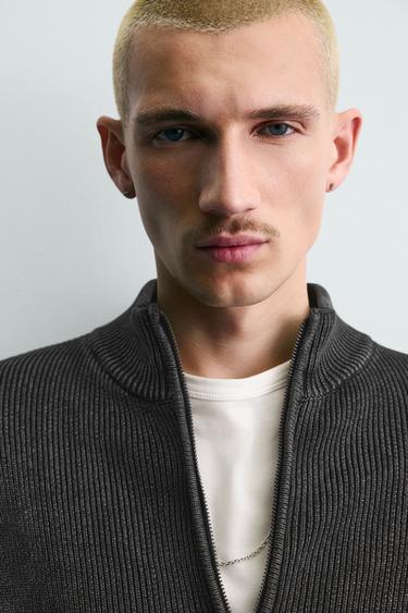 WASHED TEXTURED KNIT CARDIGAN - Navy blue by Zara