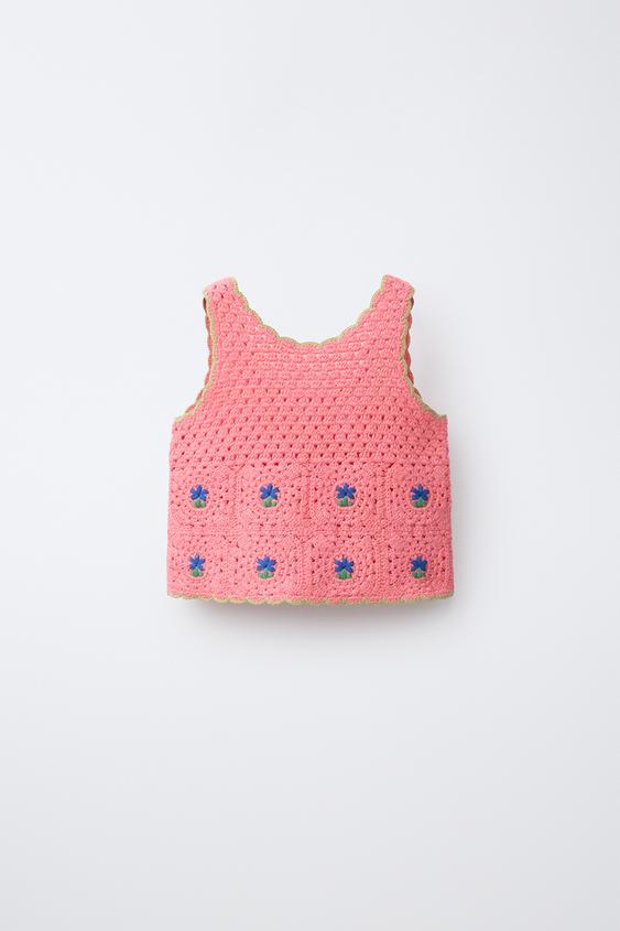 TOP EN MAILLE CROCHET AVEC BRODERIES - Corail de Zara - Image 0