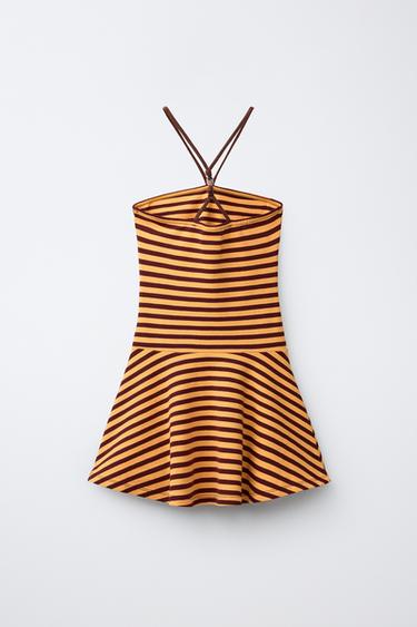 ROBE À RAYURES HALTER - Jaune soutenu de Zara - Image 1