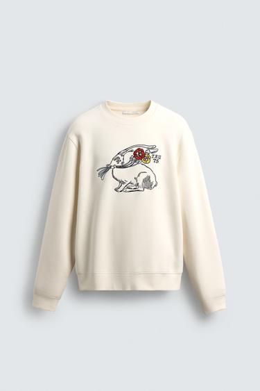 SWEAT BRODERIE LAPIN - Blanc cassé de Zara