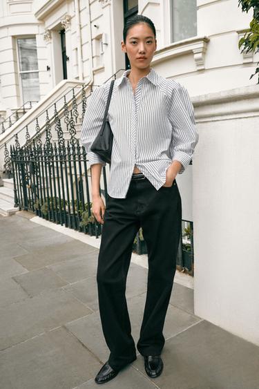 STRIPED PUFF SLEEVE SHIRT - Black / White by Zara - Image 0