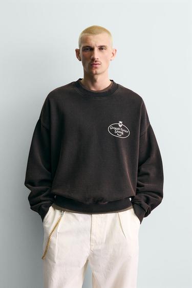 WASHED PRINTED SLOGAN SWEATSHIRT - Black by Zara