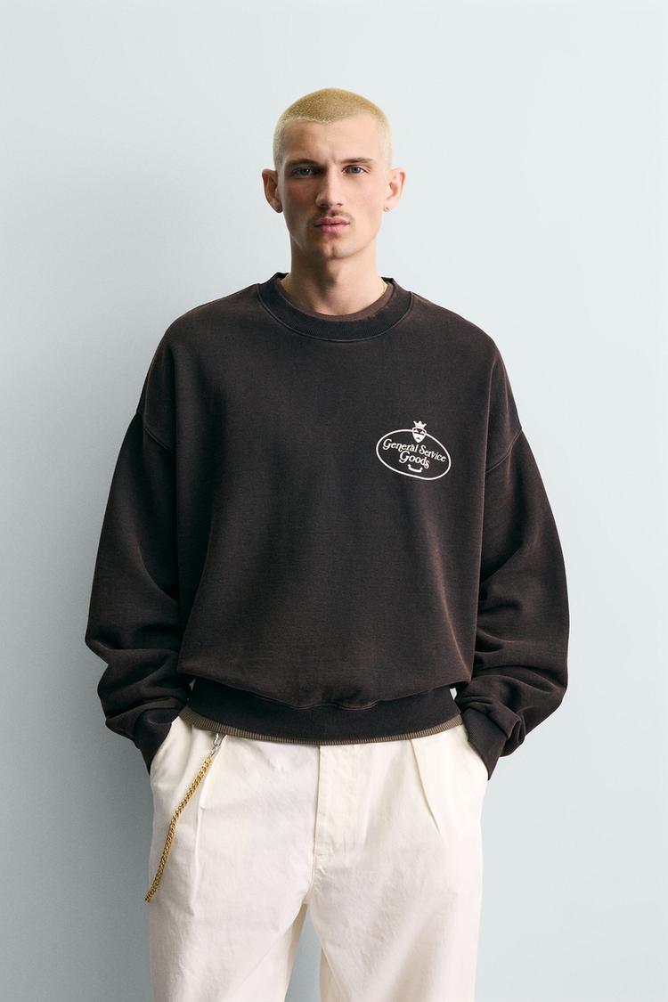 ZARA WASHED PRINTED SLOGAN SWEATSHIRT