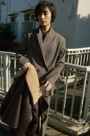 OVERSIZE DOUBLE-BREASTED CHECK BLAZER - Brown / Ecru by Zara