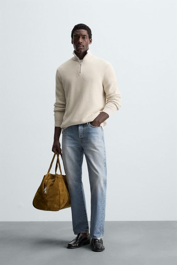 QUARTER-ZIP PURL KNIT SWEATER