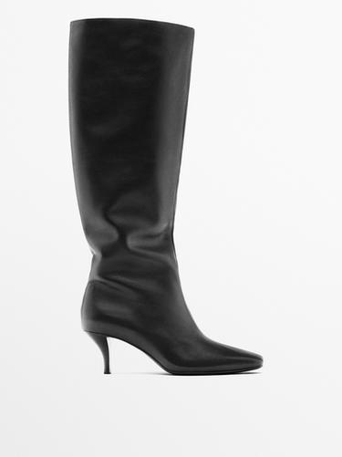 Bota piel tacón fino - Negro de Zara