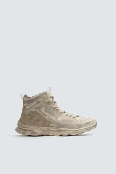 DISTRESSED EFFECT HIGH-TOP TRAINERS - Grey by Zara