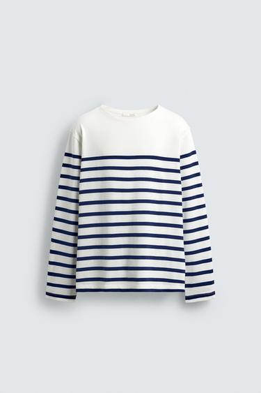 T-SHIRT JACQUARD À RAYURES COUPE DÉTENDUE - rayures de Zara