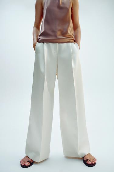WIDE-LEG SATIN TROUSERS - Ecru by Zara