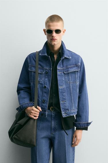 Zara RELAXED FIT DENIM JACKET - Blue