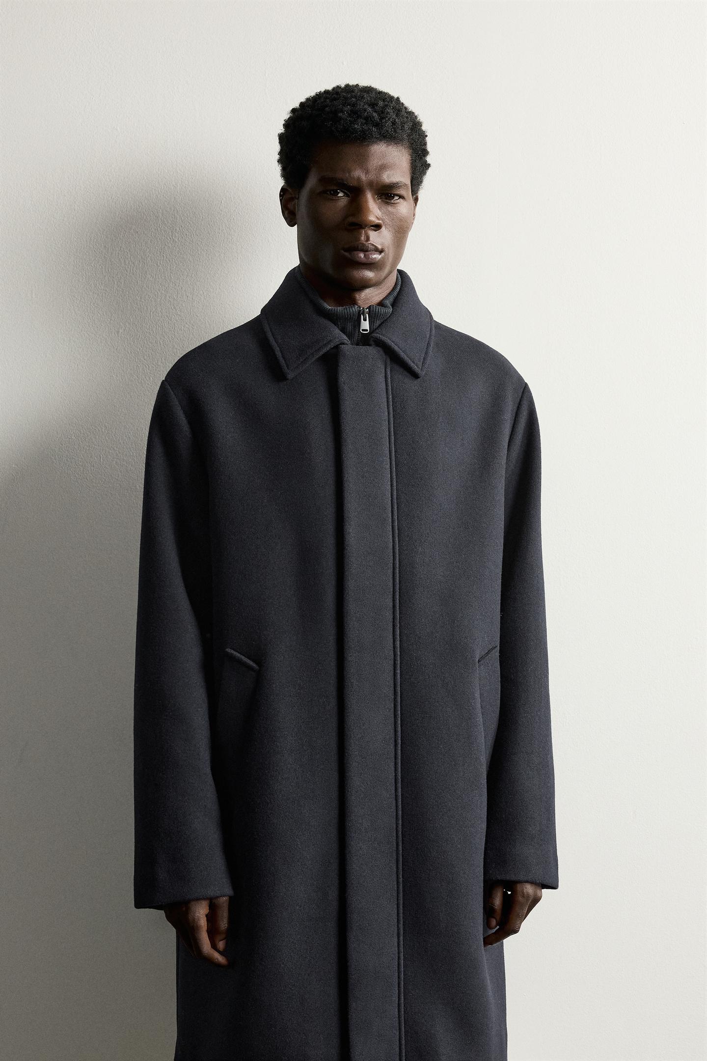 Мужское пальто Zara Regular Fit Detachable Collar, цвет: Тёмно-синий — фото 2