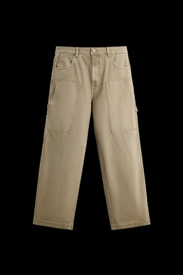 PANTALÓN RELAXED FIT BOLSILLO CARPINTERO - Beige de Zara - Imagen 0