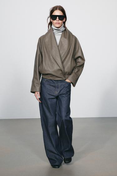 ZW COLLECTION LEATHER EFFECT DOUBLE-BREASTED JACKET - Grey by Zara