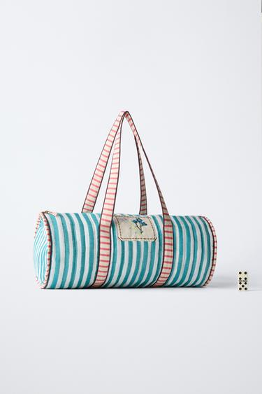 EMBROIDERED STRIPED BOWLING BAG - Green by Zara - Image 5