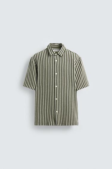 CAMISA JACQUARD ÀS RISCAS - Caqui da Zara