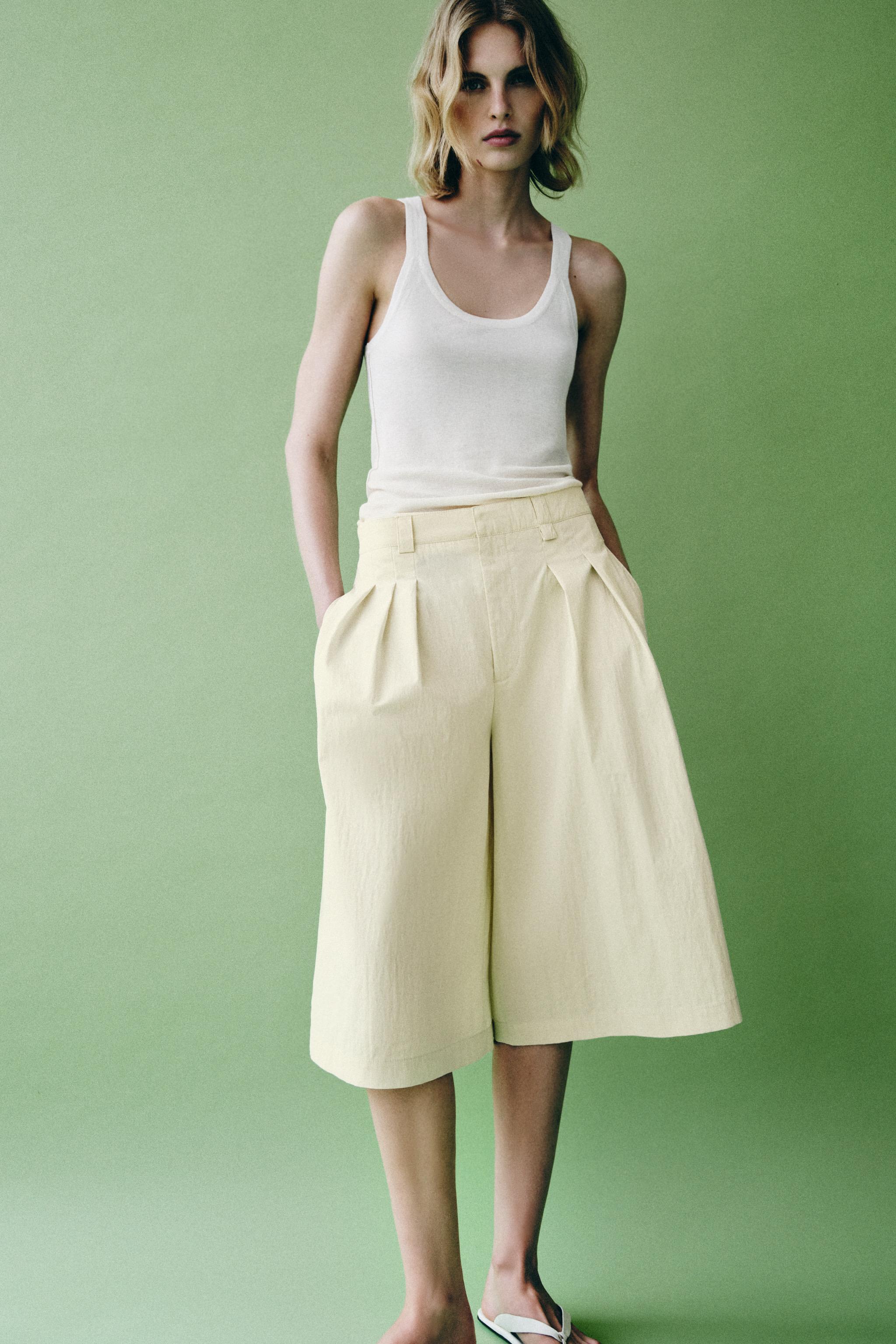 Zara ZW COLLECTION PİLELİ BERMUDA görsel 3
