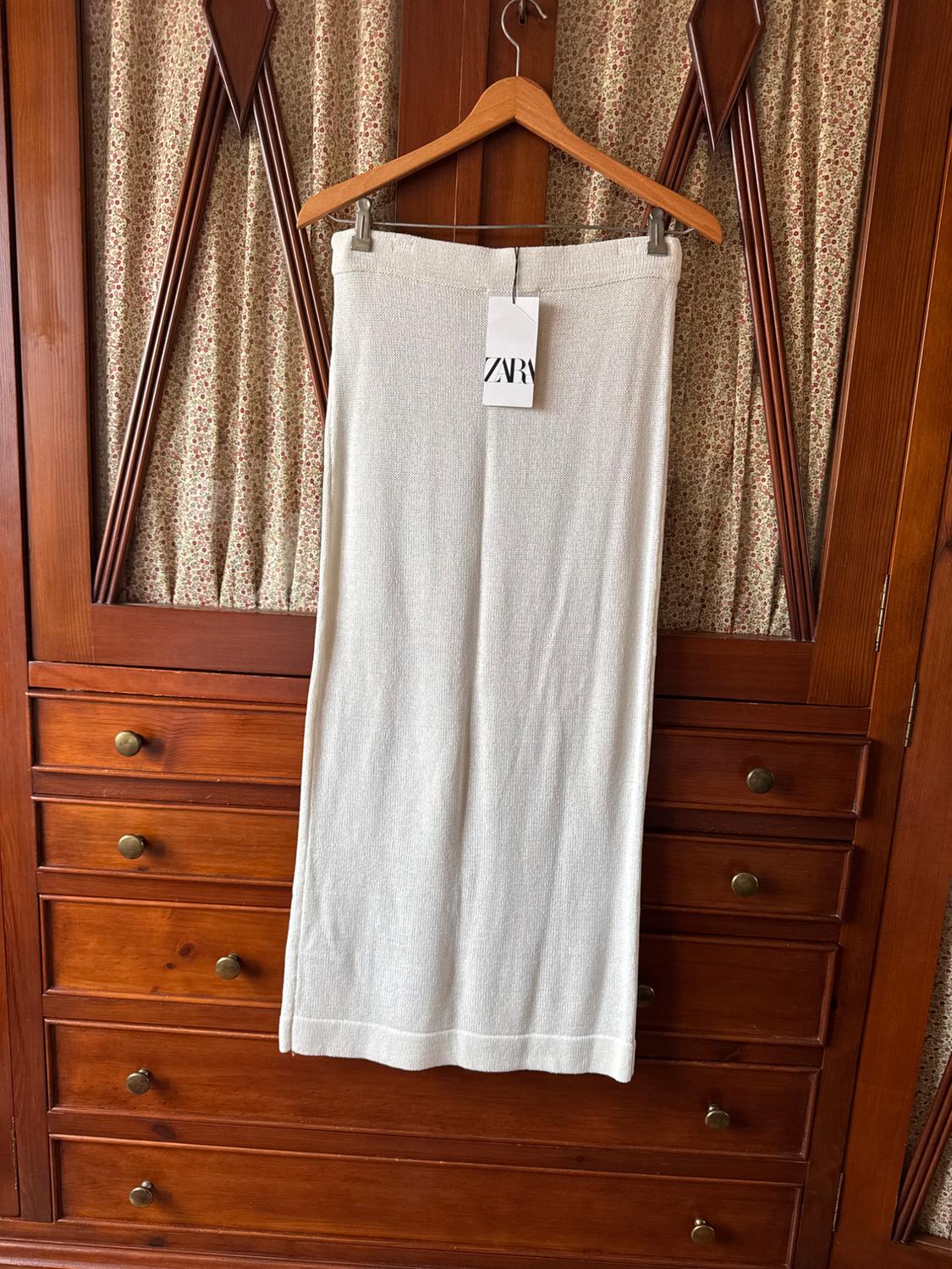 LINEN BLEND PLAIN KNIT MIDI SKIRT - Image 5