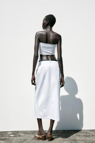 BELTED STRAIGHT MIDI SKIRT - White by Zara - Image 4