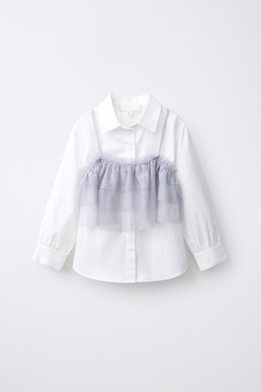 PLAIN SHIRT WITH TULLE TOP - White by Zara - Image 0